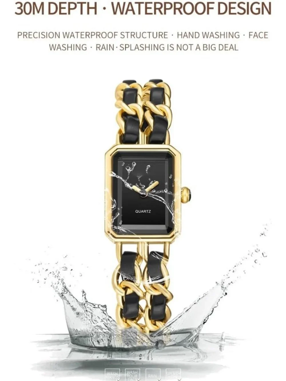 Women's Gold Square Adjustable Chain Braid Band Quartz Retro Dress Wrist Watches